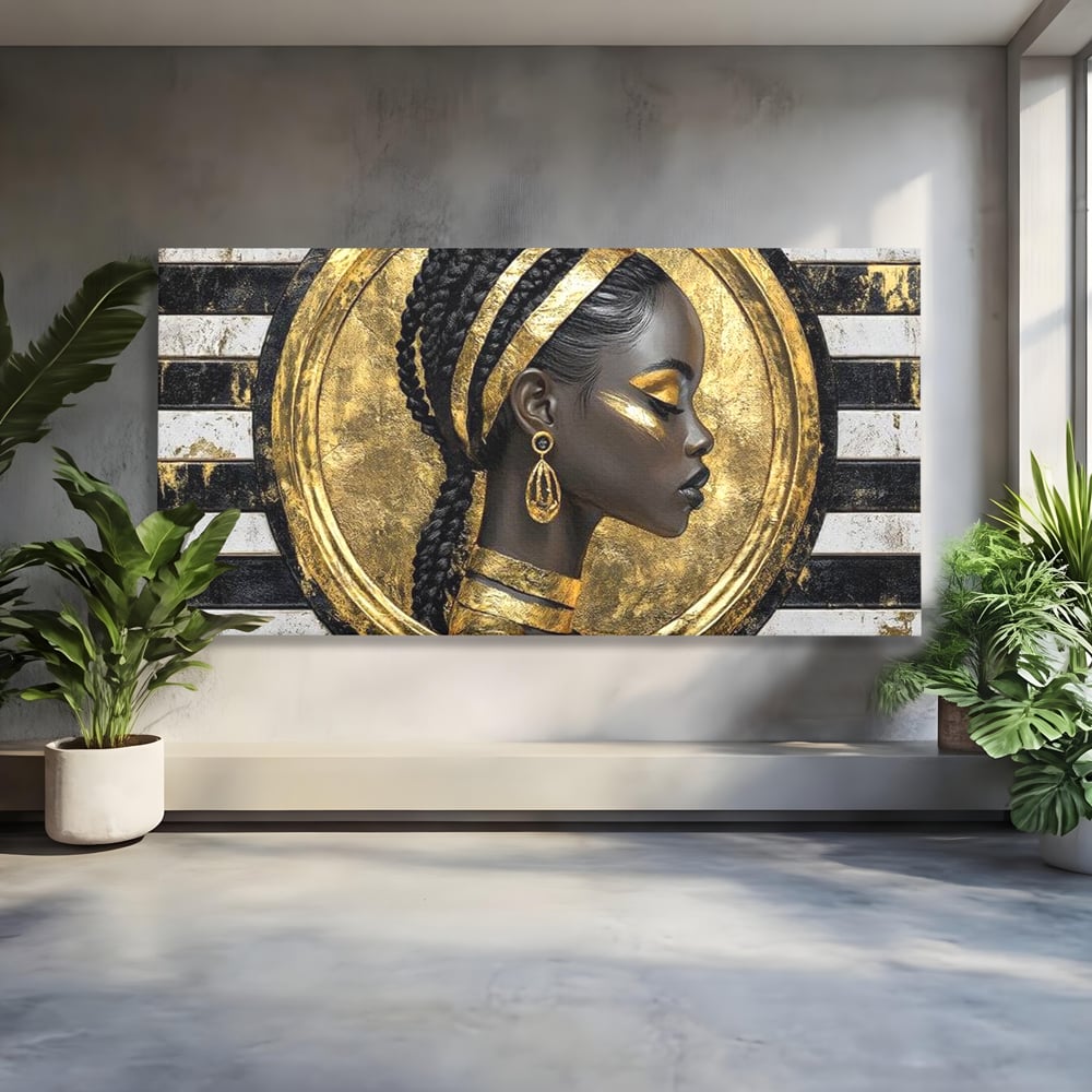 Tablou canvas cu tablou canvas cu portret afro, fara rama, pe sasiu de lemn